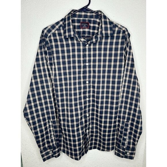 UNTUCKit Shirt Mens Large DORIN Blue Tan Red Plaid Lightweight Button Up  L - Picture 2 of 15
